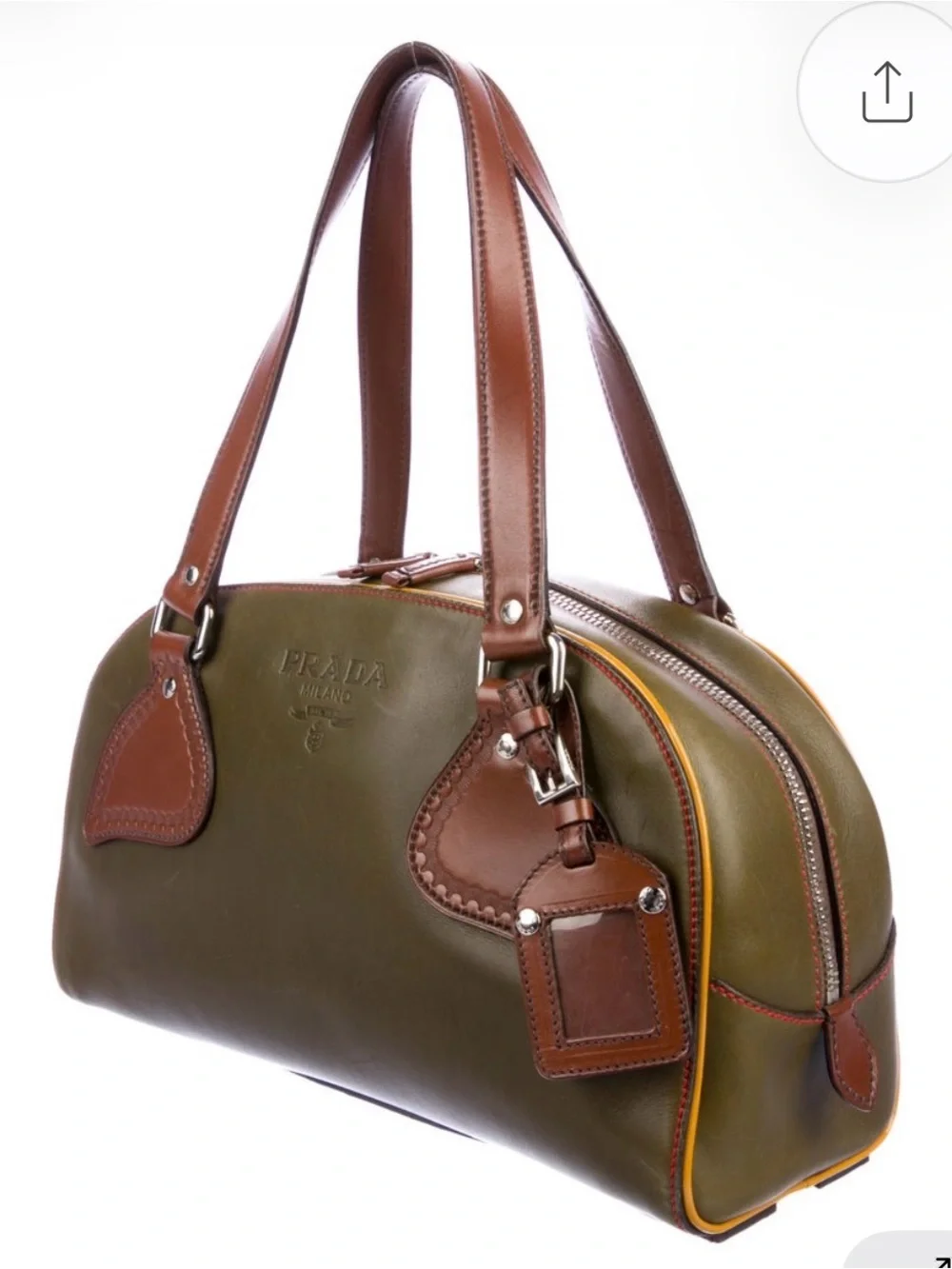 Olive green Vitello leather Prada bowler bag